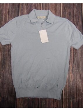 Collars & Co Sweater Mens Small Blue Short Sleeve Cotton Silk Polo NWT